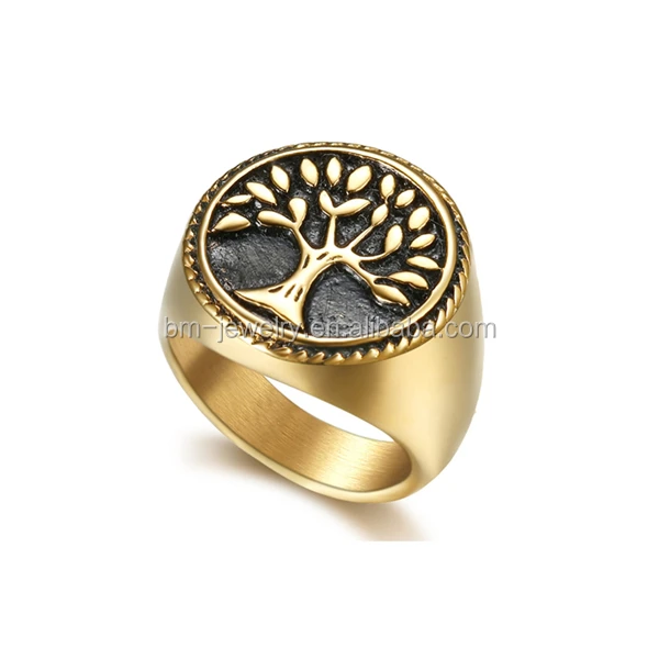 custom stainless steel ring tree of life design gold ring