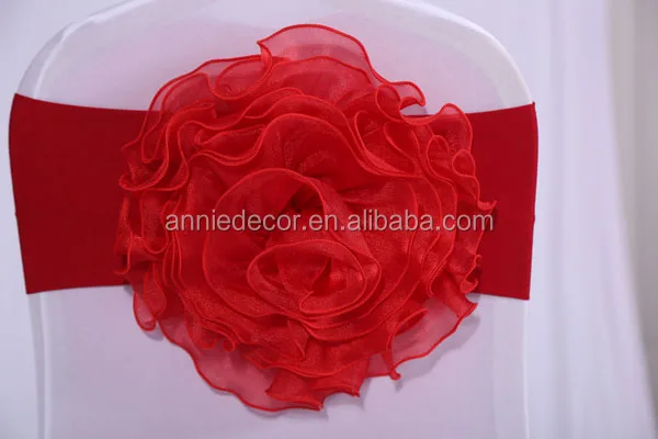 Wholesale blush organza flower wedding chair sash spandex chair band wedding decoration