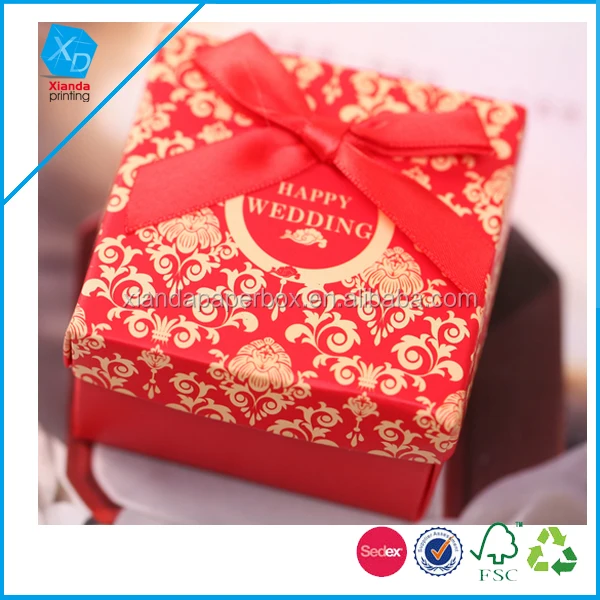 paper gift box red color flower wedding gift boxes with rib