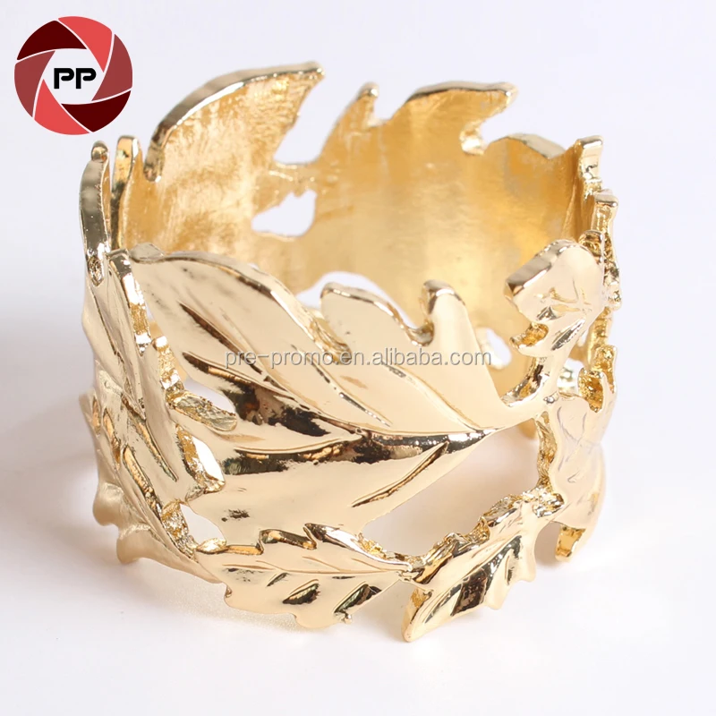 Заполненный металлический Свадебный Круг Золотой лист Салфетка кольцо