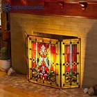 Folding Fireproof Stained Fireplace Screens Panels Unique Design Glass for Decoration