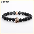 Hand Made Bead Bracelet European Popular Agate Onyx Bead Stainless Steel Plating Real 18K Gold Hand Made Buddha Bracelet