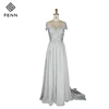 Chiffon Ivory Silver Gray Color Short Sleeve Name Brand Prom Dress