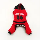 Four LEGGED SUIT easy wear red coat with Plaid pants jumpsuit fleece jumper pet clothes bulk sale cheap price factory