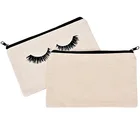 Manufacturer Customizable pattern style cute eyelash canvas handbag lash cosmetic makeup bag