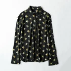 Designer Custom Star Print silk blouse long sleeve silk top closure women silk blouse