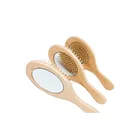 New Gift Practical Smooth Head Massager Wooden Hair Brushes Wholesale Applied Portable Comb With Mirror