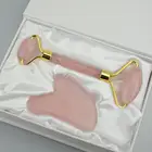 Natural Pink Rose Quartz Facial Jade Roller Crystal Guasha Stone Board Massage Kit