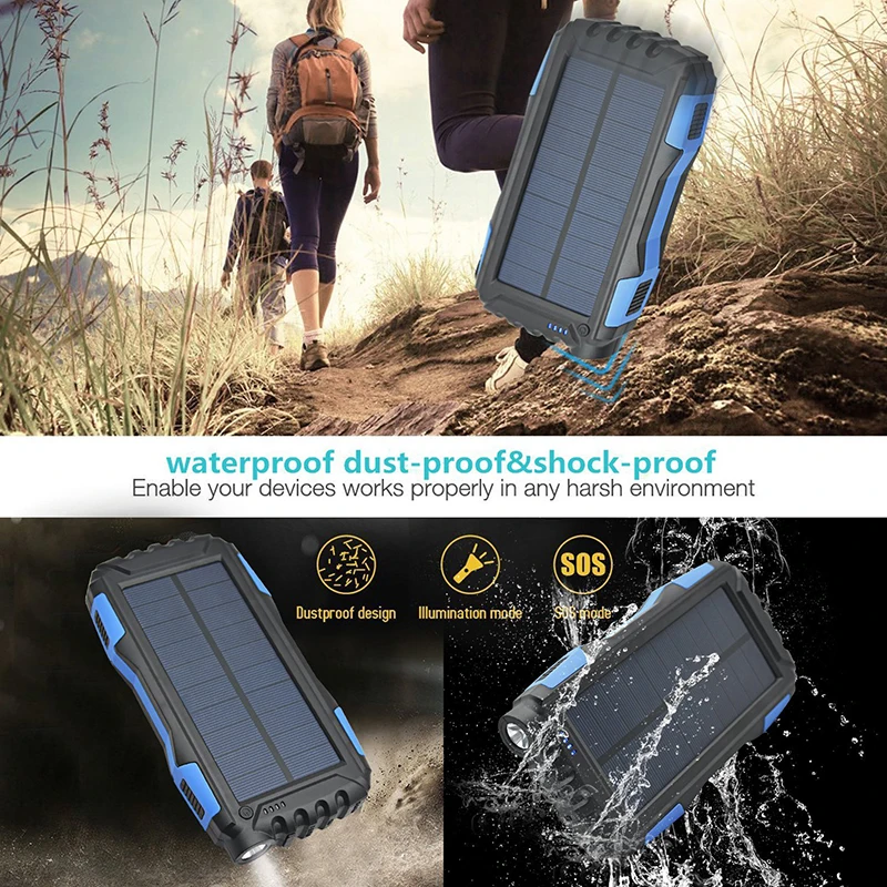 Outside Emergency Phone Charger 30000mah Monocrystalline Solar Power Bank Kit For Hiking - ANKUX.COM