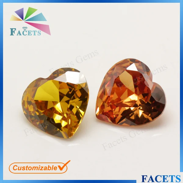 facets gems top sale golden yellow cz stone rough heart shaped