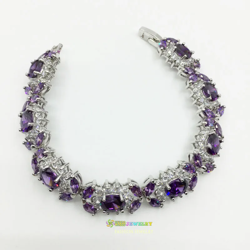 BB4410 bracelet size 17.5cm nice-looking purple amethyst white topaz silver 18k real white gold plated WX699JEWELRY