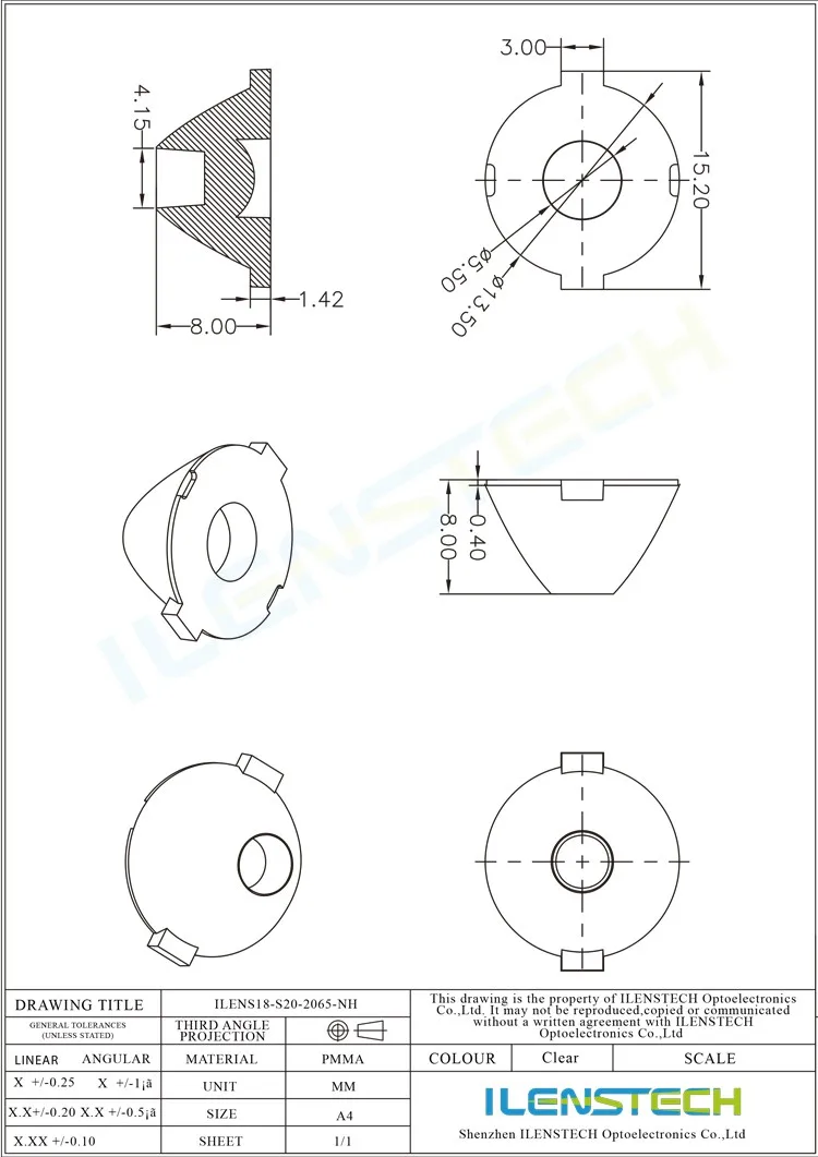Ilenstech Led fresnel spotlight narrow pmma led lens / oem led optical lens manufacture