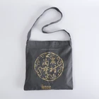 Long strap grey cotton sling bag with snap button, eco friendly cross body messenger bag