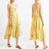 OEM ODM Cotton Linen Yellow Striped Women Clothing Maxi Bohemian Dress