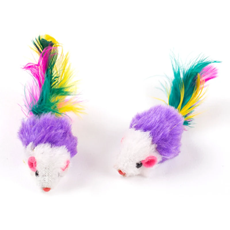 OnnPnnQ 5Pcs Soft Fleece False Mouse Cat Toys Colorful Feather Funny Playing Training Toys For Cats Kitten Puppy Pet Supplies4