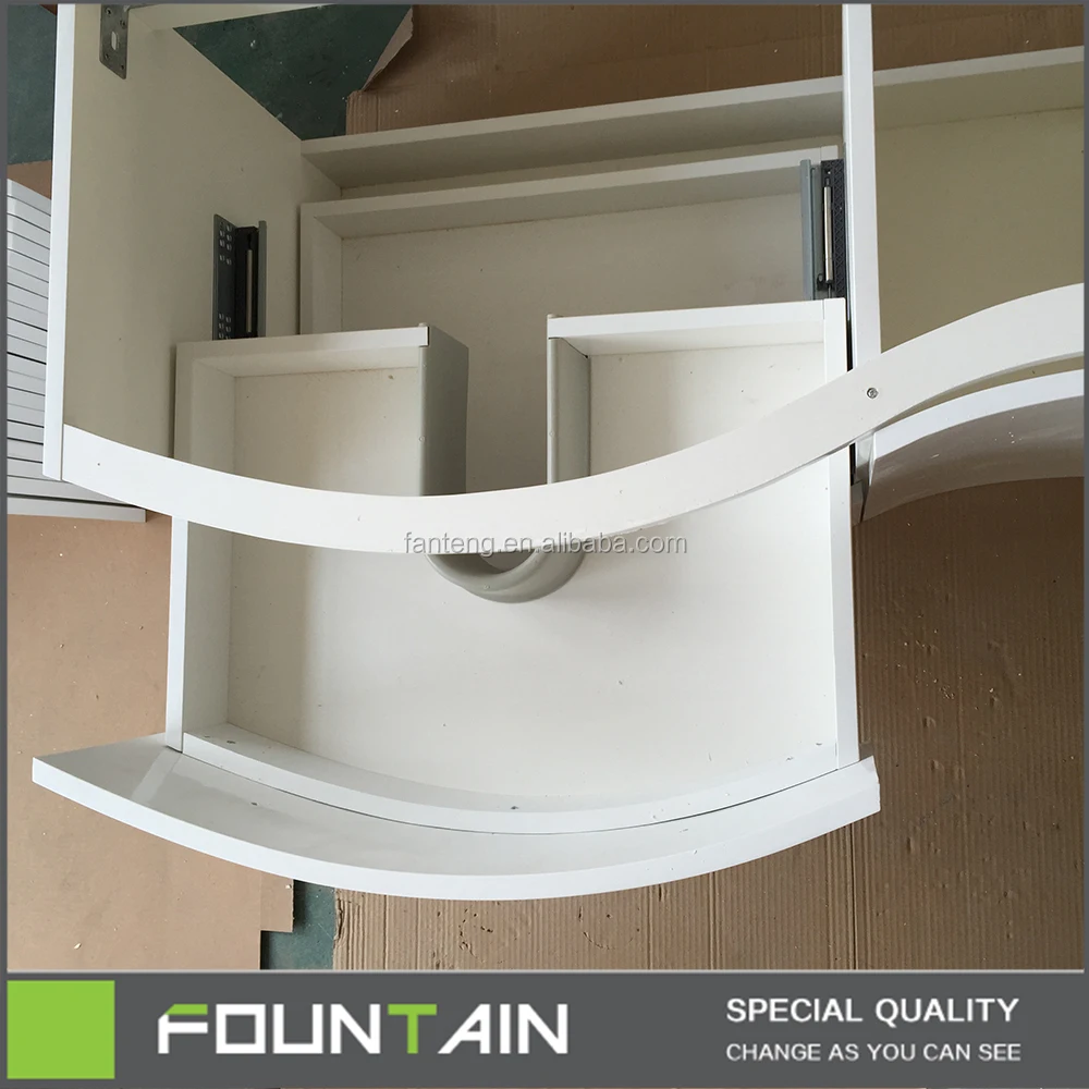 Hangzhou Fabricación de gabinete curvo de brillo blanco MDF mueble de