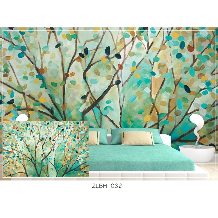 المواد الطبيعية متعدد الألوان شجرة بودي جدارية خلفية ثلاثية الأبعاد الغابات لغرفة المعيشة