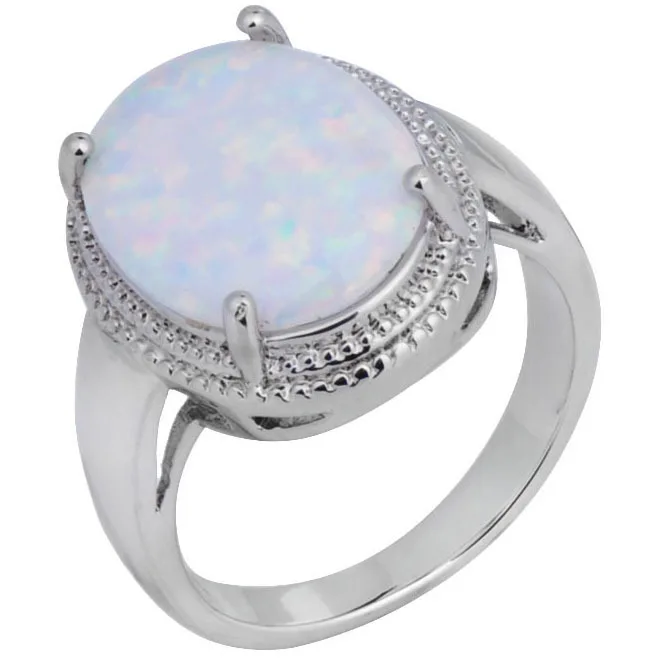 Classic Oval White Fire Opal Big Stone Rings 10KT White Gold Filled Rings For Women Ladies Wedding Jewelry Rings Luxury 6/7/8/9