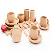 Wholesale simulation mini tableware solid beech wood toy for kids