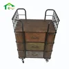 Wood Corner Movable Iron Metal Plant Stand 3 Drawer Wooden Cabinet