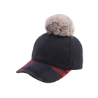 Hot sale stock men women wool baseball cap with fur pom pom