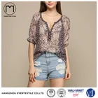 Ladies Sexy Floral printed v neck custom shirt chiffon blouse long sleeve shirts