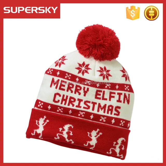 e308 new arrival knitted christmas led flashing beanie light up