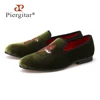 Fashionable Bird Embroidery Men Velvet Shoes Men Party Loafers handmade male banquet slippers Men's Flats Size US 4-17