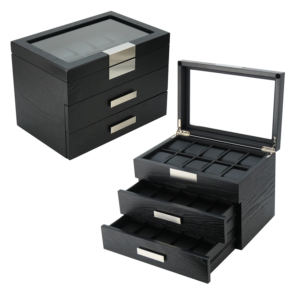 custom logo high-end gift box black wooden watch