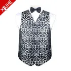 Formal Dress Black And White Floral Mens silk Suit Vest