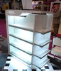 Cosmetic Counter Showcase Double Side Shelf With Pure White Paint Backlit Logo Clear Glass LED light Display Fixture Furniture