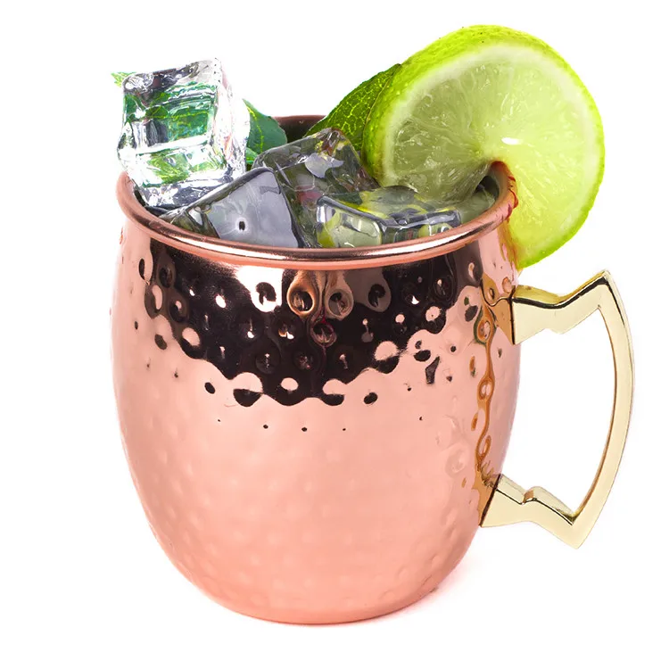 Rose Gold Plated Spot Embossed Bulk 500ML Copper Cup Mug Easy to Hold with Smooth Handle