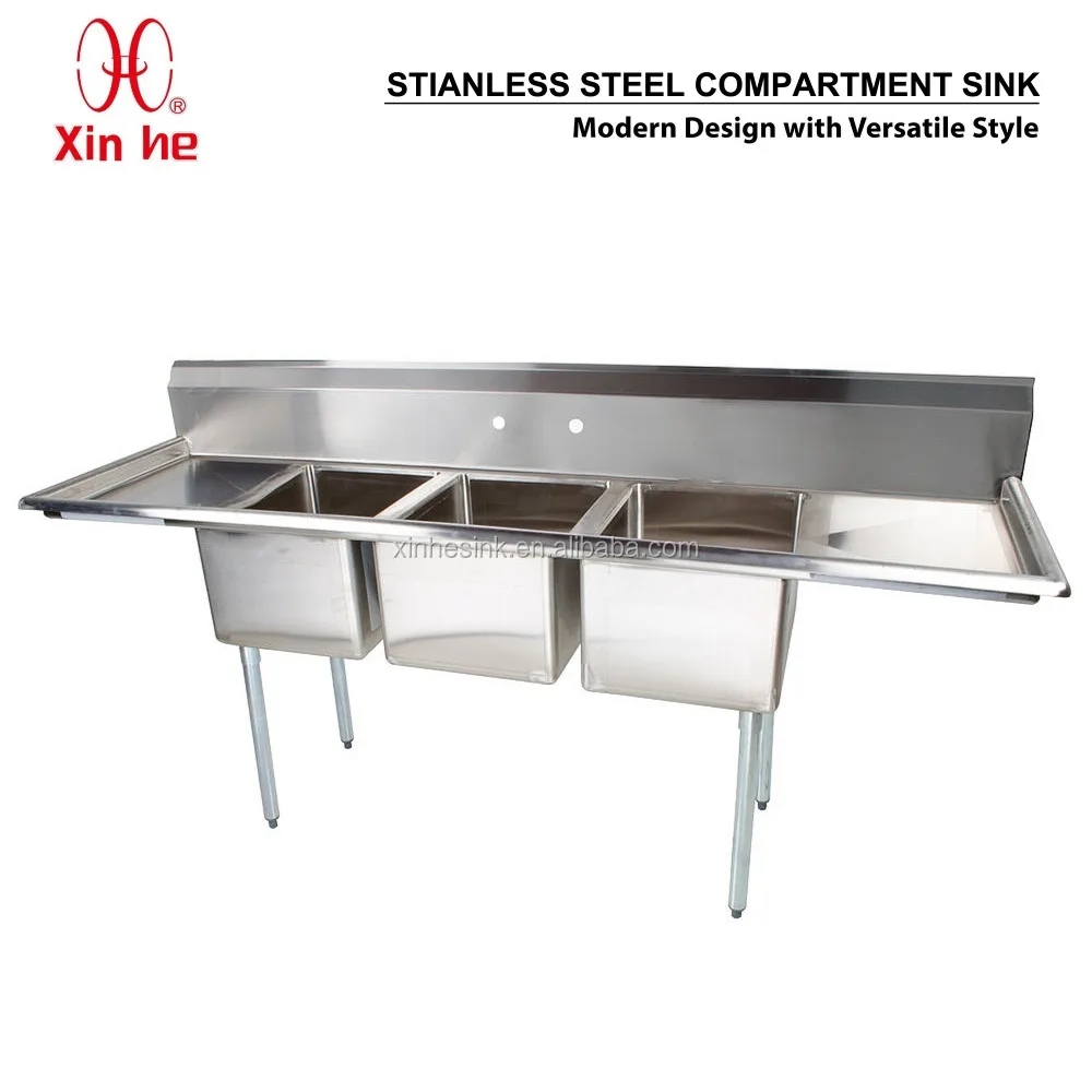 compartment commercial stainless steel <strong>sink</strong> with two drainboard