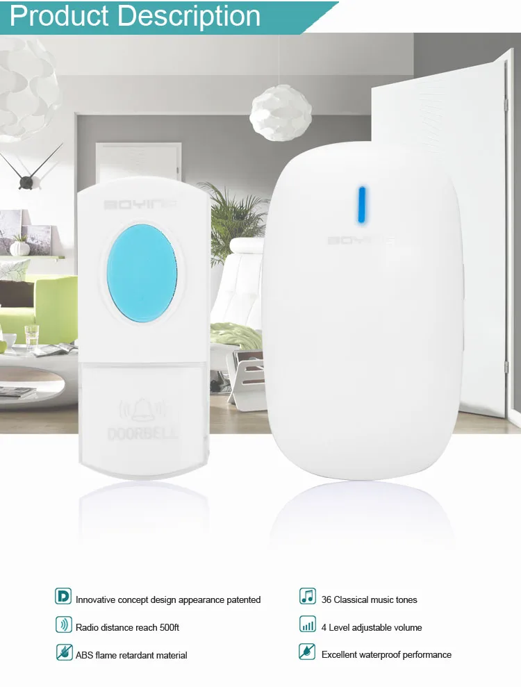 Door Chime Doorbell Alarm Dingdong Sound 36 Ring Deaf With Flashing