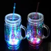 Xmas Bars Clubs Party Idea Decorations Plastic LED Light Up Flashing Cups Glass With Straw 600ml LED Flashing Glass For Adult