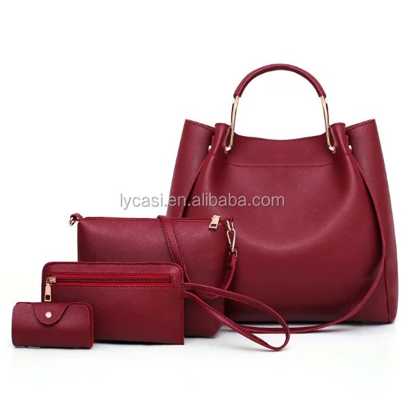 hot selling pu leather 4 pcs handbag set women shoulder handbags
