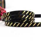 12mm custom striped black satin ribbon with metallic gold foil printing