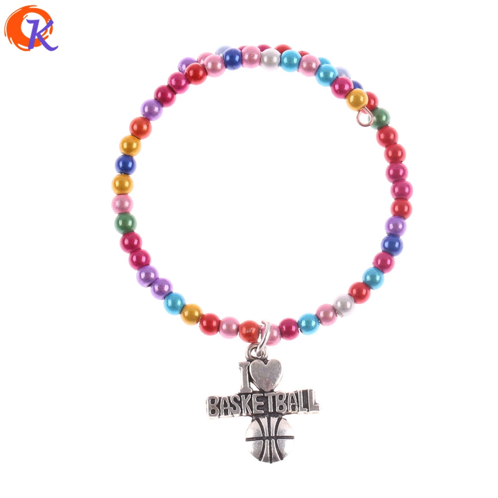 colorful beads wholesale rainbow bracelet basketball pendant