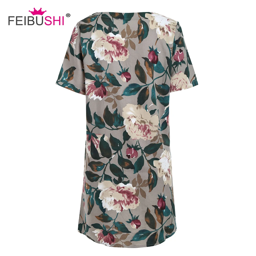 FEIBUSHI Women's shirt blouses Print Flower Floral tops Long Sleeve Shirt Blouse Dress White Plus Size blusa feminina (2)