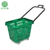 plastic shopping baskets on wheels