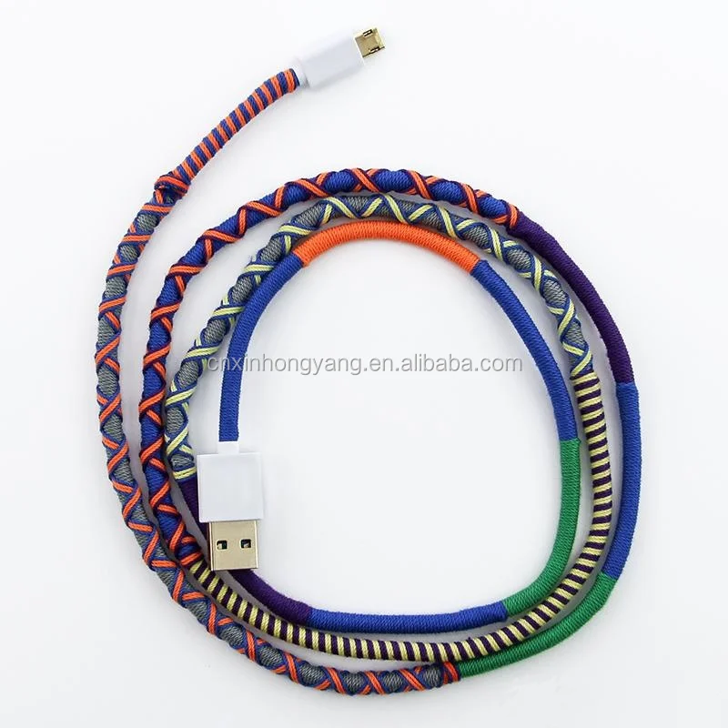25 years factory custom thread wrapped USB charger, handmade macrame wrapped earphone, cotton braided micro USB cable - ANKUX.COM