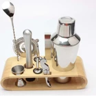10 pcs Wine Cocktail Shaker Barware Set Stainless Steel 304 with bamboo stand