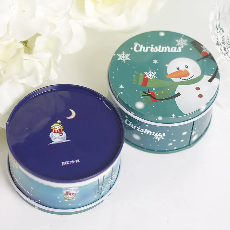 round christmas tree candy tin box