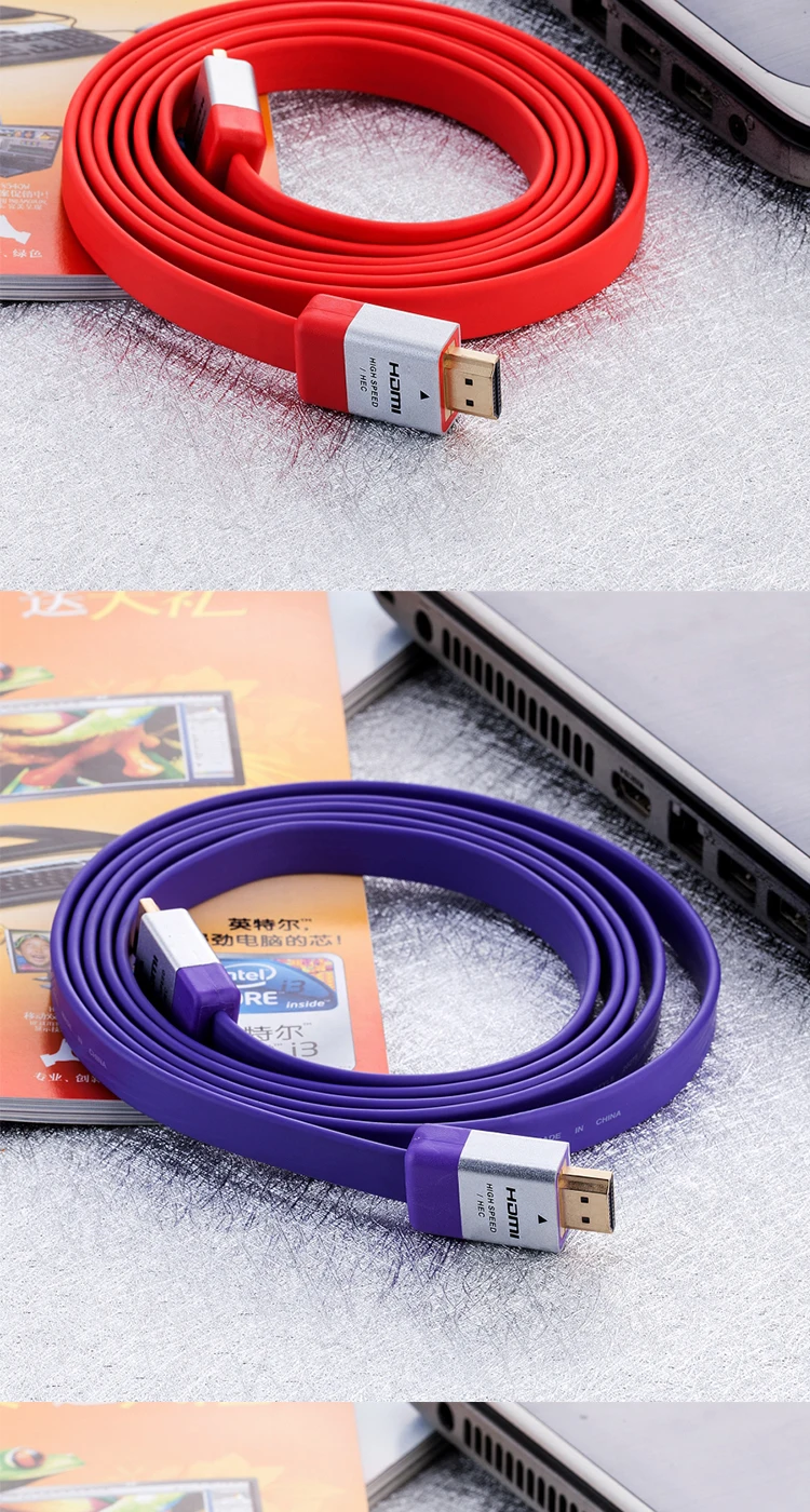 High Speed 2m 3D 4K Gold Plated Flat HDMI Cable With Ethernet For HDTV HDMI /PS3 - ANKUX.COM