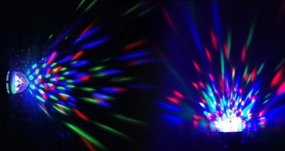 NEW Style RGB Full Color E27 3W AC 110V 220V LED Bulb Crystal Auto Rotating Stage Effect DJ Mini Laser Disco Stage light lamp