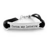 New arrival black color leather silver plating tag pendant engraved bracelets wholesale