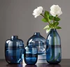 Customized Size New Arrival Blue Cheap Art Round Hand Blown Glass Vase for Home Decoration