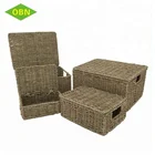 Customized natural folding seagrass laundry basket with lid