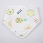 Muslin cotton cartoon fruit printed baby eating food triangle bib in stock
