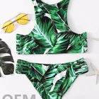 2018 custom strappy bikini high waist tropical printed young girls swimwear
